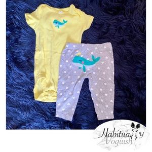 Carters whale matching onesie & leggings sz 6 mont